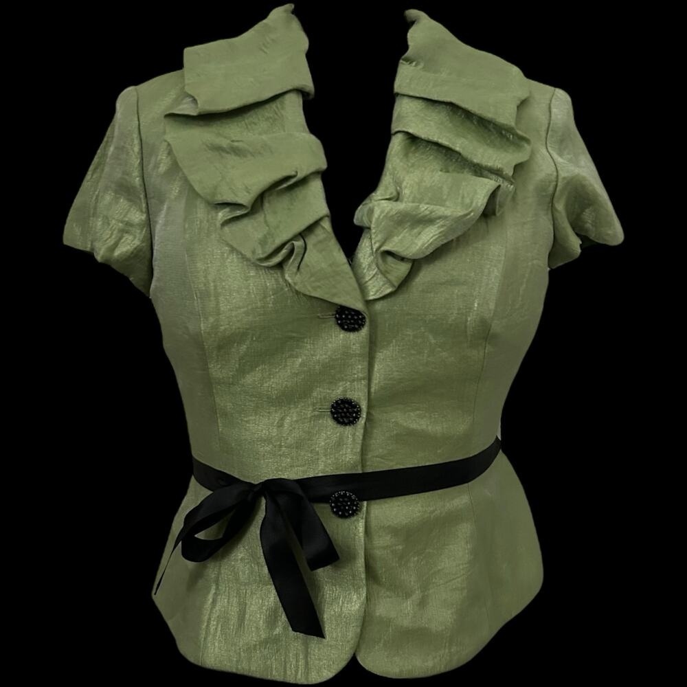 Vintage Green and Black Adrianna Papell Short Sleeve Blazer Size 8P